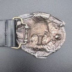 Silver-Tone/Pewter Belt Buckle with Skull wearing Red and Blue Bandana