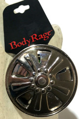 Body Rage Spinning Tire Rim Wheel Spinner Cut-Out Alloy Belt Buckle Chrome New