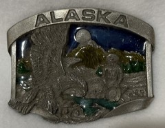Siskiyou Alaska Eagle Scenic Silver/Blue/Green Metal Belt Buckle 1.5&Prime; J-23
