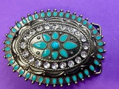 Southwestern Flower Turquoise Enamel Western Cowboys Cowgirls Belt Buckle