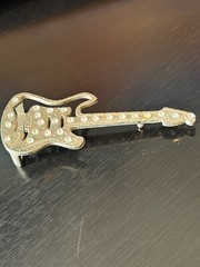 Vintage Collectible Guitar Rhinestones Metal Belt Buckle