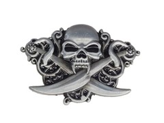 Unbranded Silver And Black Metal Skull w/ Swords Belt Buckle