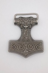 Viking Thor&rsquo;s Hammer Mjolnir Belt Buckle Silver Tone Norse Mythology Accessory