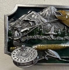 Siskiyou Belt Buckle Fisherman Fishing Angler Oregon X-27 1983 Mountains Pewter