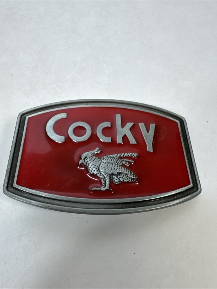 Rooster Belt Buckle “Cocky” Medium. Red Enameled And Gray Tones
