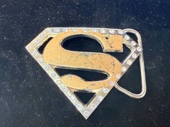 Superman S Logo Shield with Rhinestone Accented Superhero Cosplay Belt Buckle