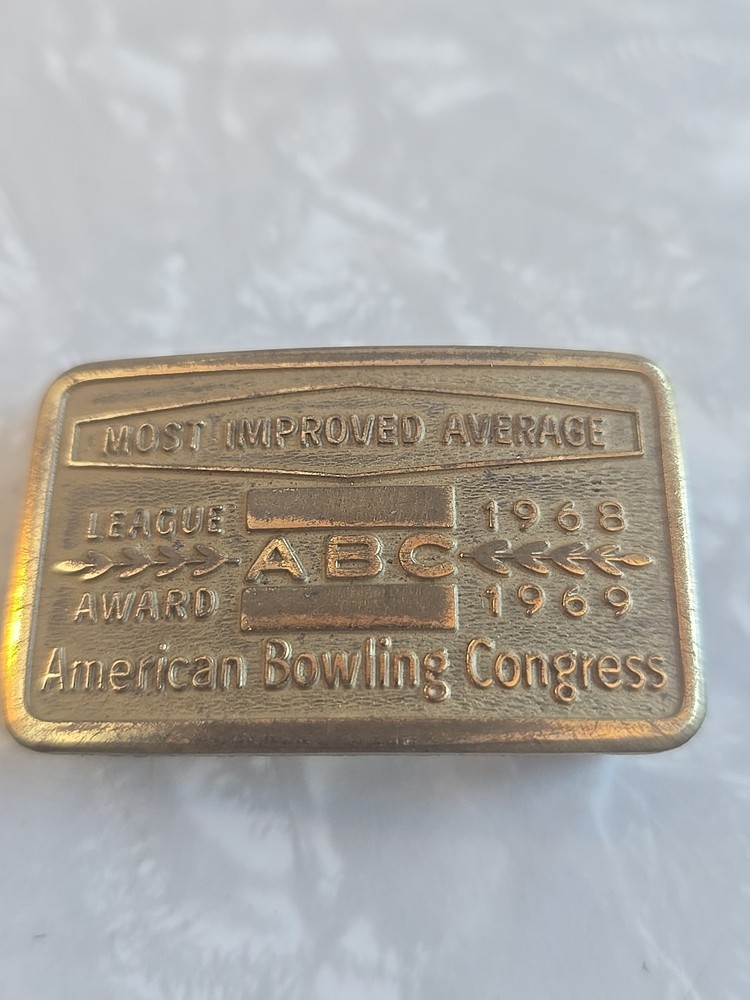 Most Improved Gold Tone Metal Belt Buckle ABC American Bowling Congress 1968-69