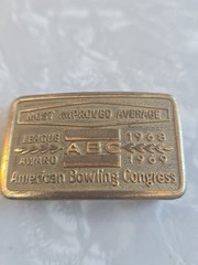 Most Improved Gold Tone Metal Belt Buckle ABC American Bowling Congress 1968-69