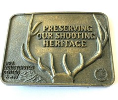 NRA Deer Hunting Belt Buckle Brass Gold Whittington Preserving Mens Unisex