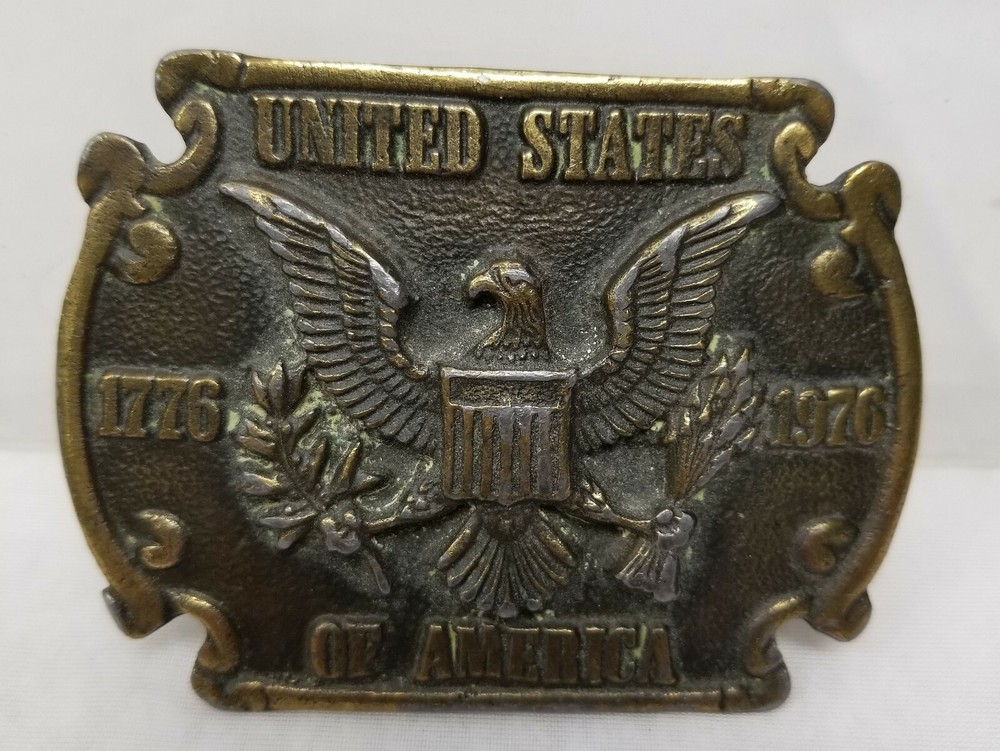 Antique Style Modern Pot Metal Bronze Imitation Bicentennial Belt Buckle As Is