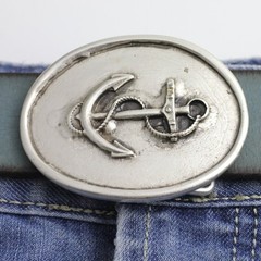 Antique Silver Look Maritime Anchor Relief Oval Belt Buckle
