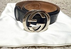 GUCCI buckle belt interlocking G hardware Made in Italy Silver Black With Box