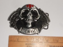 Metal Biker Belt Buckle With Skull And Cross 41/2&Prime; W X 3 1/4&Prime; T NWT