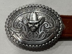 Crumrine Western Belt Buckle Cowboy Till Death Silver Creek Brown 36