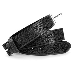 TRIWORKS Western Belt Strap for Men without Buckle Fit Size 34&Prime;-37&Prime;, A-black
