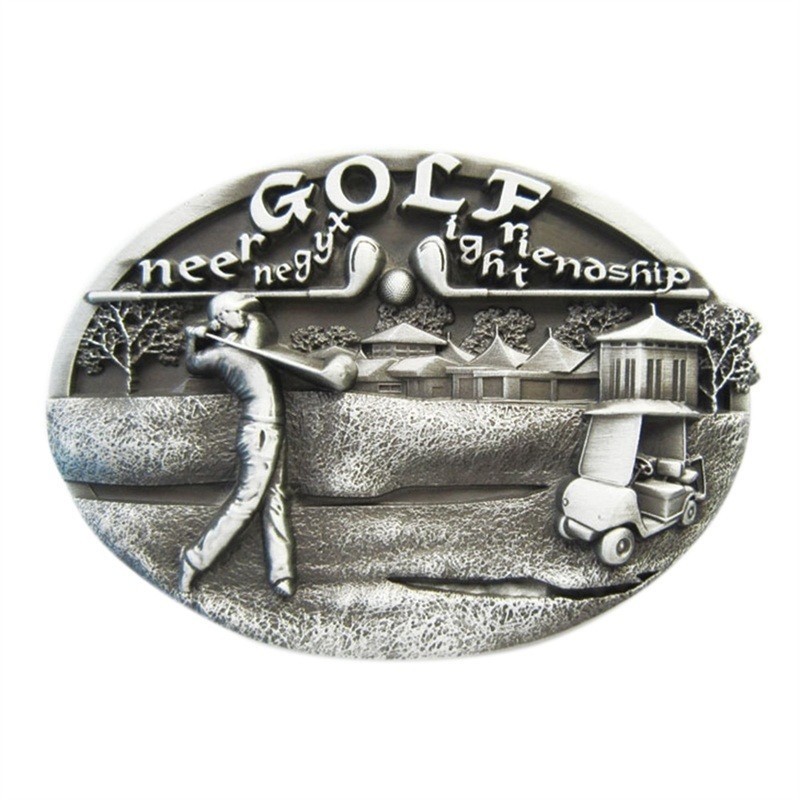 Western Zinc alloy Leather Belt Buckle Silver Plated Golf Theme Shape Pattern