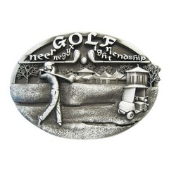 Western Zinc alloy Leather Belt Buckle Silver Plated Golf Theme Shape Pattern