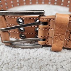 Unisex Faux Leather There-Hole Belt light brown smooth leather