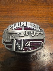 Plumber Belt Buckle Red Enameled Tools 3D Wrench Plumbing Service