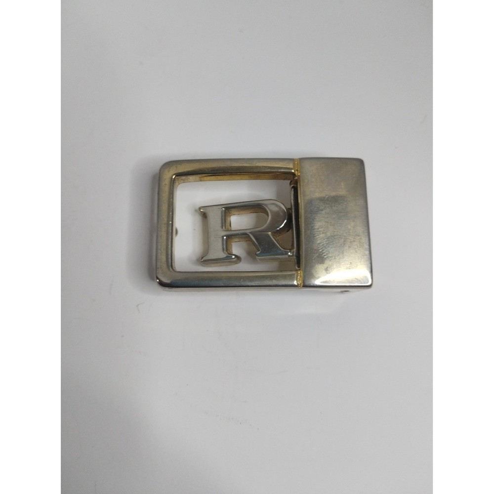 Vintage Two Tone Metal Letter R Initial Monogram Belt Buckle Silver Gold Tone