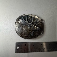 Vintage Moose Belt Buckle Silver Tone Metal Oval Wildlife Hunting Cabin Decor