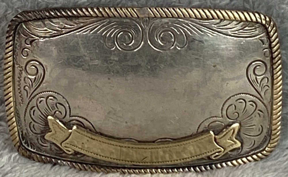 Vtg Silver Tone Rope Border 3-1/4 x 2-1/4 Belt Buckle Fits 1.5&Prime; Belt