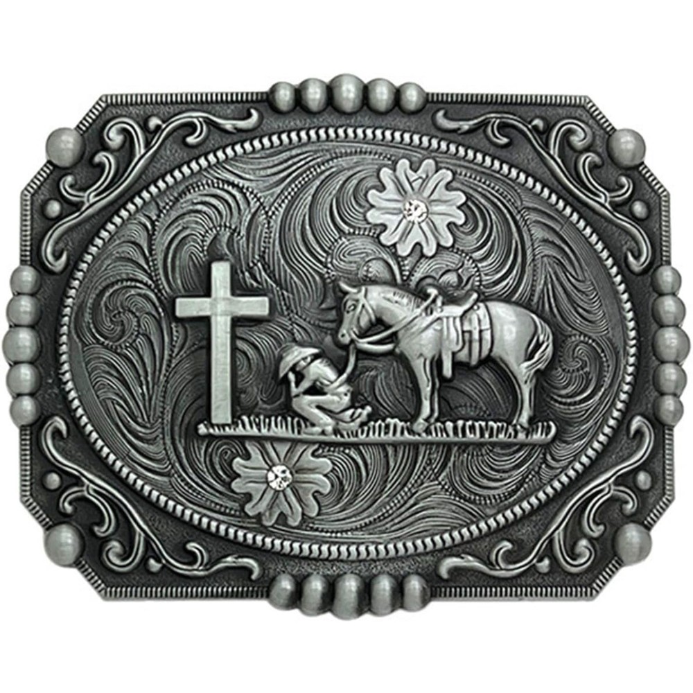 Religion Cross Prayer and Horse Belt Buckle Western Cowboy Longhorn Belt
