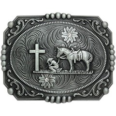 Religion Cross Prayer and Horse Belt Buckle Western Cowboy Longhorn Belt
