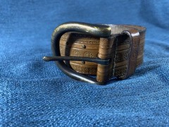 Fossil Belt Hammered Design With Metal Studs Brass Buckle Size Medium