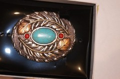 Blazin Roxx Western Belt Buckle Oval Turquoise Stone with Feathers 37961
