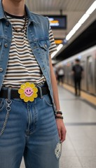 Unisex Belt Buckle Teen Women Fashion Yellow Flower Emoji Cartoon Kid 80&rsquo;s 70&rsquo;s