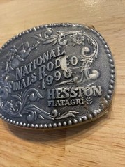 Hesston Vintage Rodeo Belt Buckle 1990 METAL Original Wrap Collector Patina GIFT