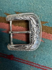 Vintage Western Cowgirl Floral Engraved Belt Buckle Rope Edge 41g