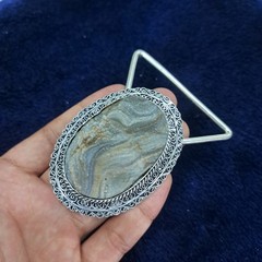 Natural Desert Druzy Belt Buckle – Sparkling Crystal Surface, Silver Plated