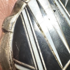 Vintage Southwestern Style Sterling Silver Belt Buckle Stamed B Black white Art