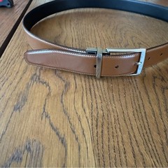 Original Penguin Tan black Leather Belt with Silver Buckle reversible 34/85
