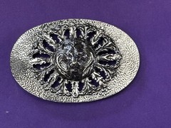 Lions Head Bust Raised Silver Tone See Through Vintage Oval Belt Buckle