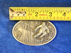 Vintage Skiing Belt Buckle Brass 1976 Snow Cross Country Sports Aspen Vail