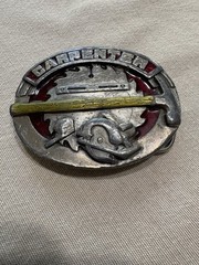 1991 Vintage Pewter Belt Buckle Carpenter Woodwork Saw Blade Pattern