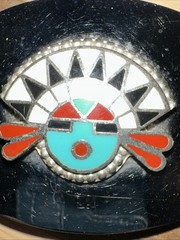 Unisex Belt Buckle Enamel Sun Face Vintage Southwestern Style Oval (HTR)