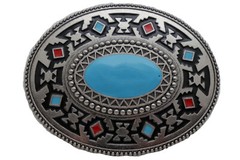 Men Women Buckle Silver Metal Western Fashion Turquoise Blue Ethnic Bohemian