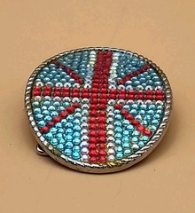 British Flag Belt Buckle Red Blue & Silver Rhinestones Union Jack