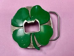 Kalan Brand Lucky Four Leaf Clover Belt Buckle and Bottle Opener Green Silver