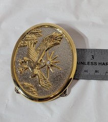 Eagle Belt Buckle Oval W/ Gold & Silver Tones Diamond Rhinestone Accent