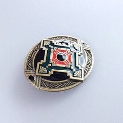 Vintage Bronze Plated Cross Celtic Knot Southwest Enamel Oval Belt Buckle