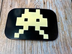 Video Game Arcade Icon Character Black & White Pixilated Pattern Belt Buckle