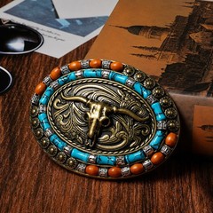 Men&rsquo;s Women&rsquo;s Vintage Cow Skull Turquoise Belt Buckle Western Cowboy Accessories