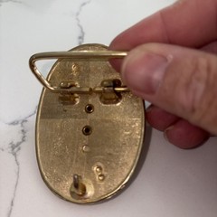Vintage Gold Tone Western Belt Buckle Natural Polished Stone Center 3&Prime;×2&Prime;