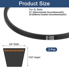 uxcell 2Pcs 3L220 Classic Wrapped Rubber V-Belt, 22&Prime;(559mm) Outside