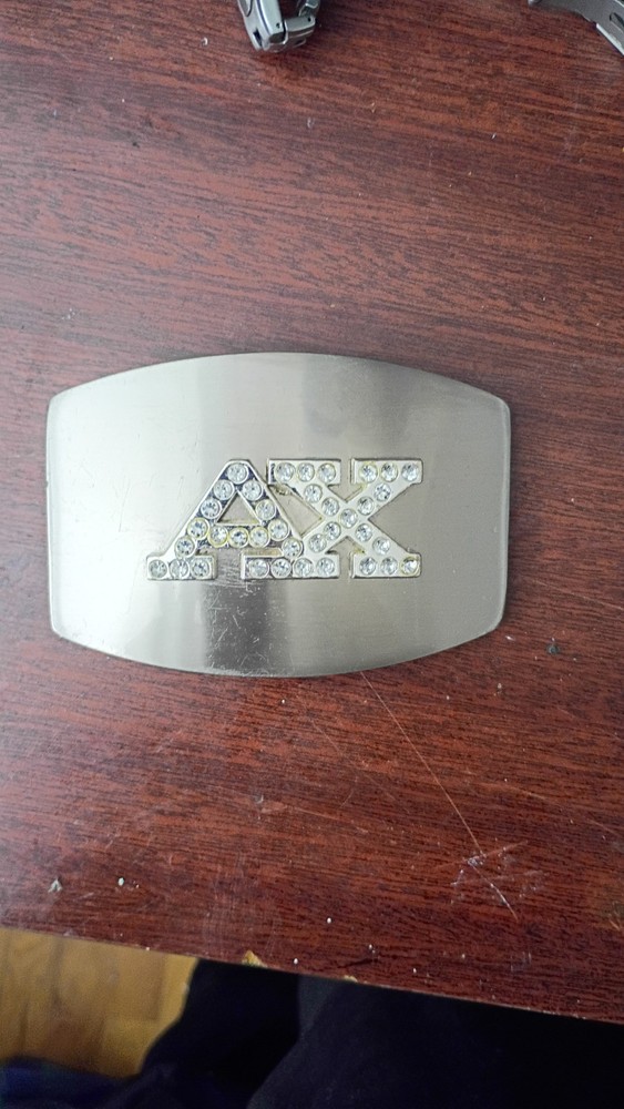 Armani Exchange Silver Metal Western Rhinestone Logo Men&rsquo;s Belt Buckle